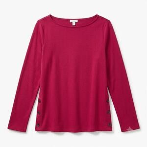 J Jill Ponte Knit Top Red Boatneck Long Sleeve Side Buttons Stretch Womens Small